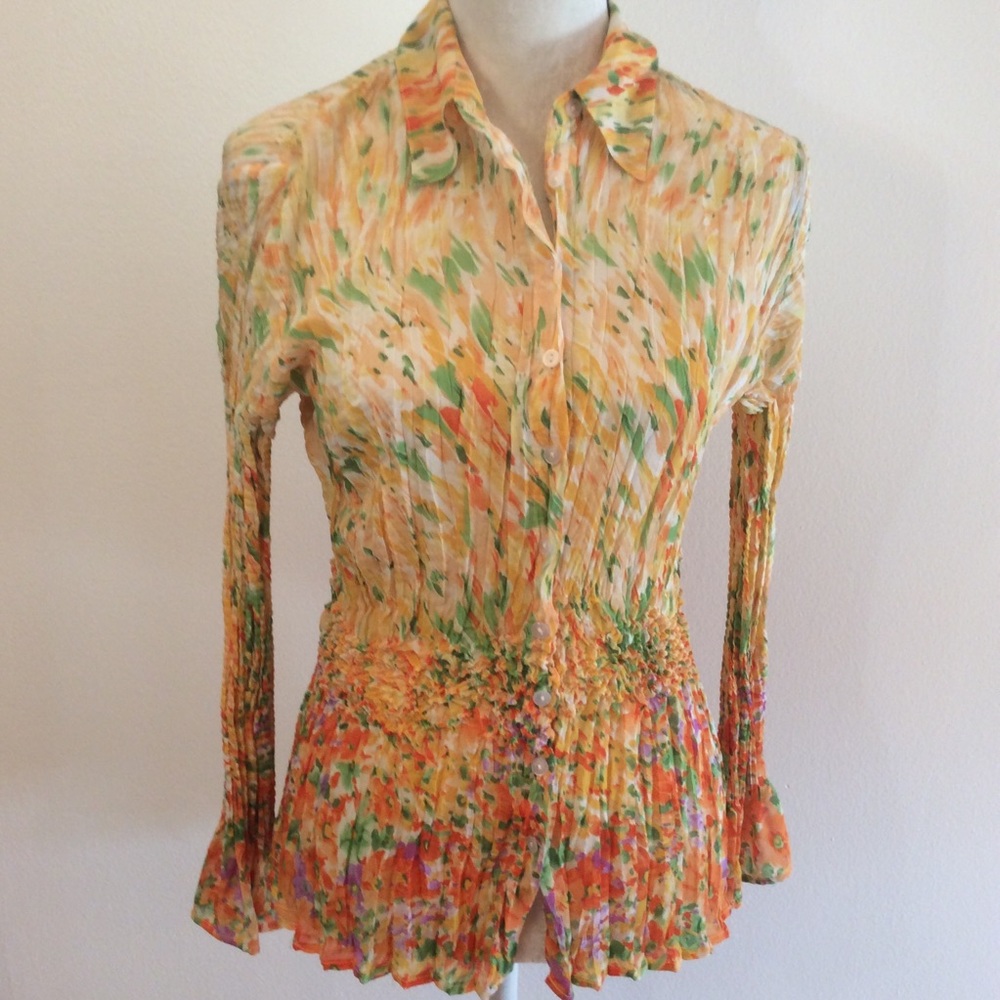 M Milano multicolor floral crinkle blouse